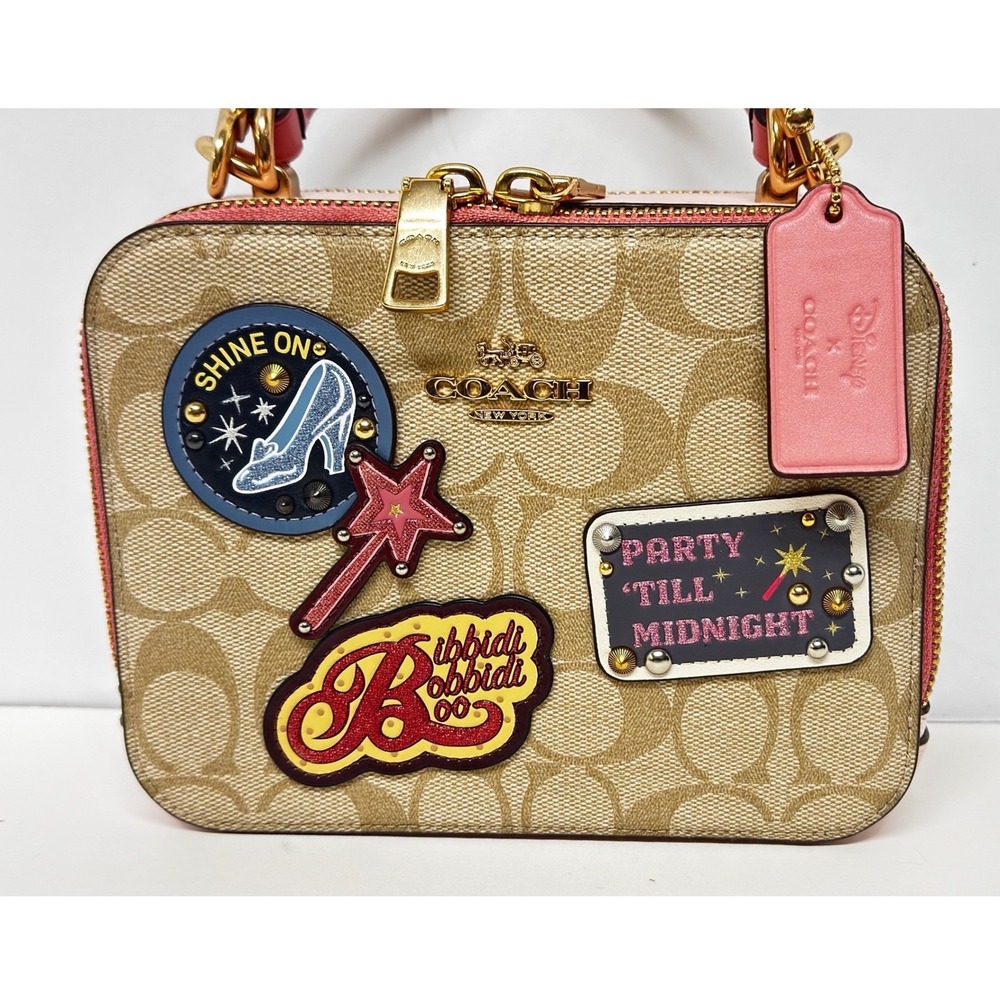 Disney x Coach Cinderella Box Crossbody Bag‎ Signature Canvas Khaki Pink C1434